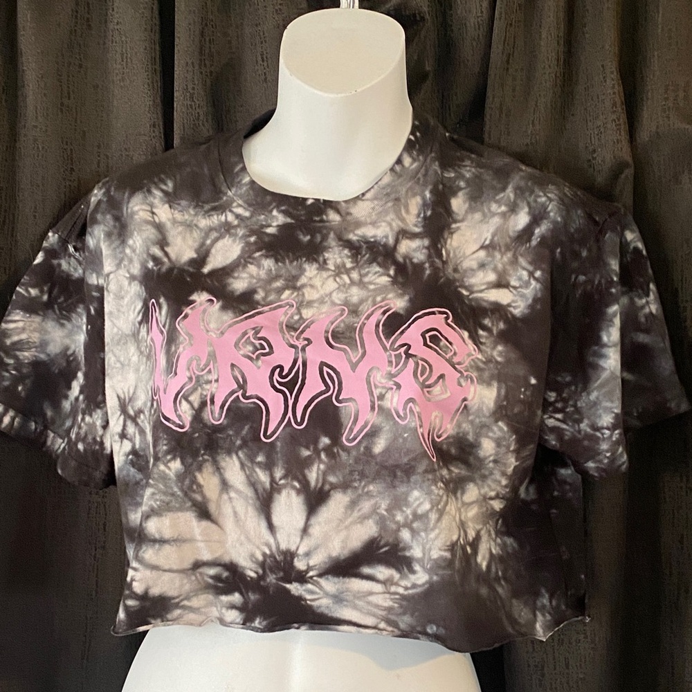 Vans Black and Gray Tie-Dye Crop Top with Pink Logo